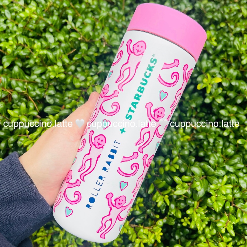 🎀NEW🐒Starbucks x Roller Rabbit Pink Lovely Monkey Stainless Steel Bottle Tumbler